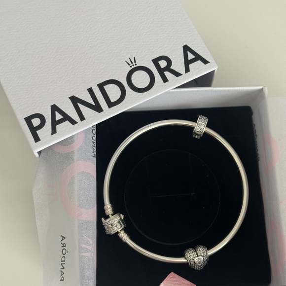 Pandora Silver Bangle Bracelet with Charms - Picture 4 of 4
